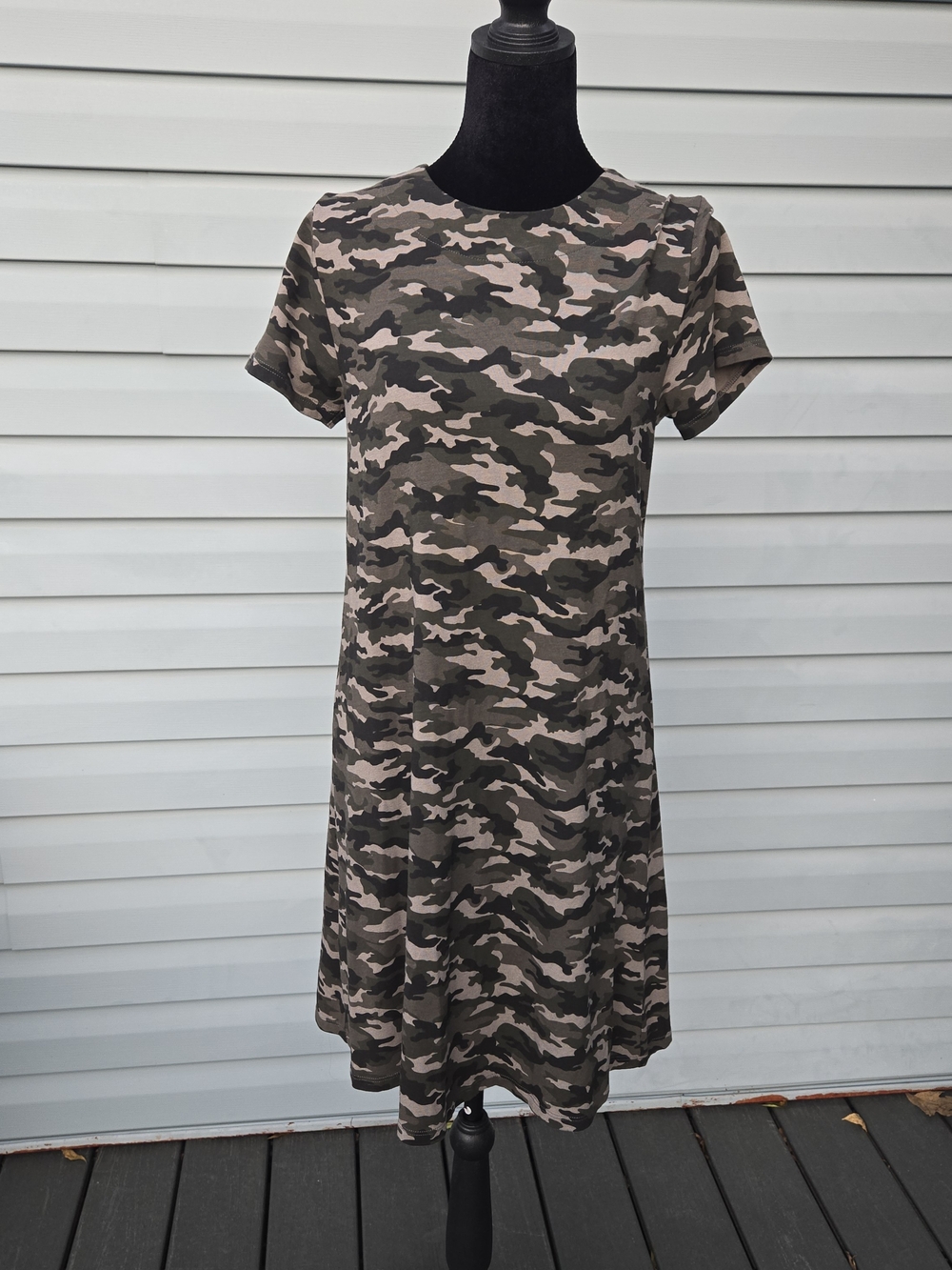 Duffield Lane Green Camo T-Shirt Dress Small | Soft Cotton Modal Stretch